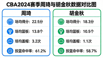 CBA2024赛季球星周琦与胡金秋的对比数据分析图